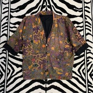 Vintage Ethnic Colorful Kimono Style Jacket Reversible Coin Buttons Size XL